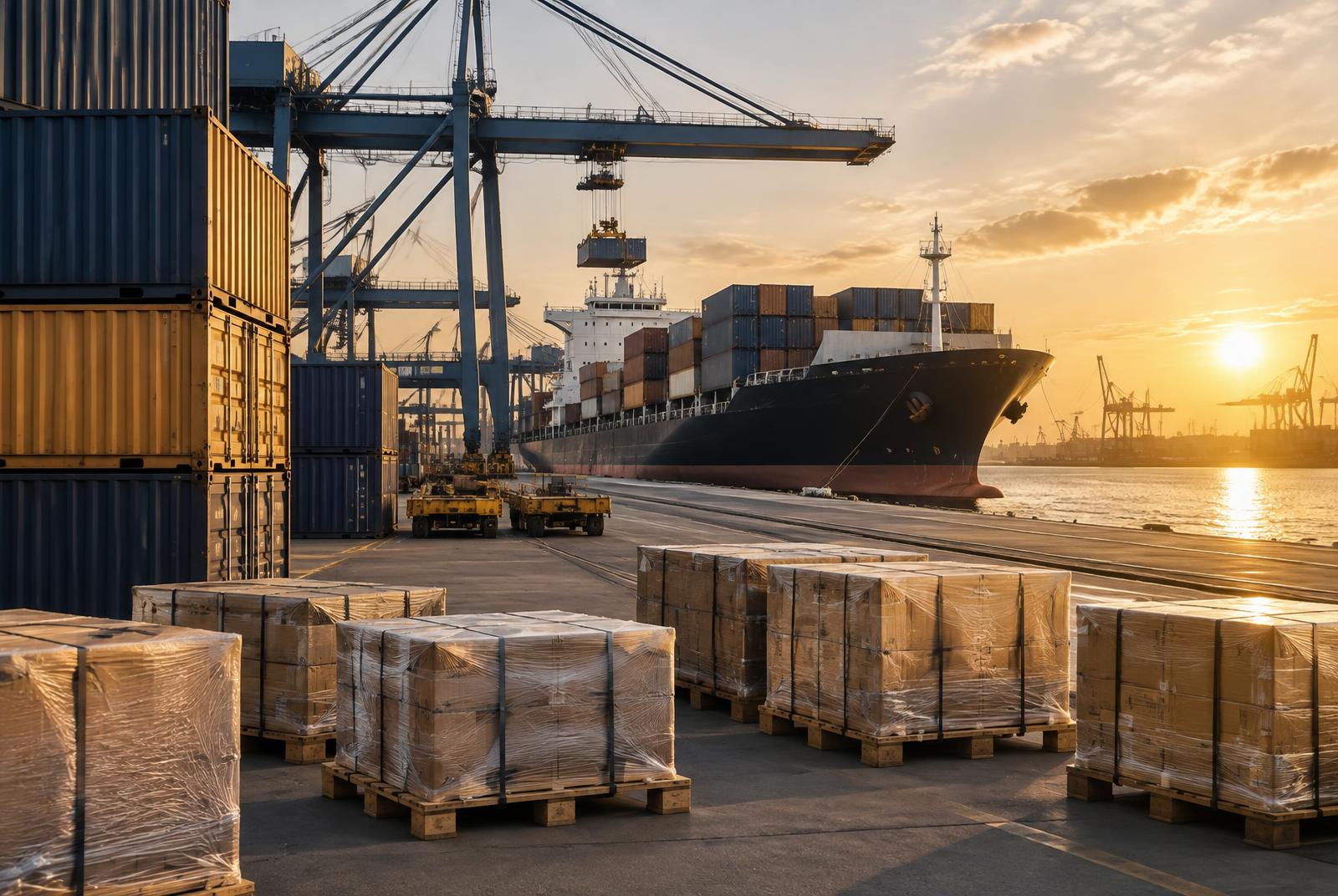 Export-ready cargo at an international port
