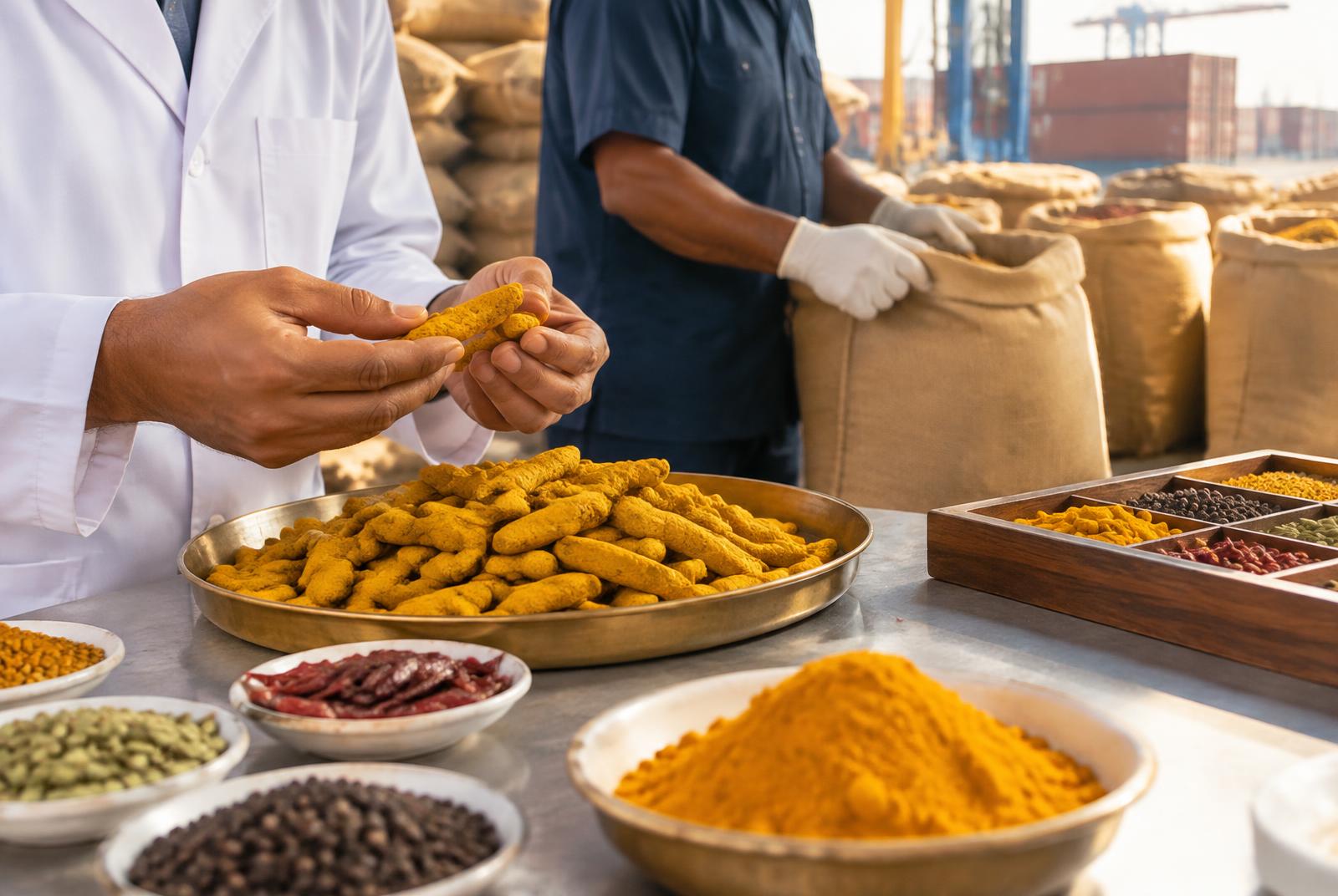 Professional inspection of Indian spice samples